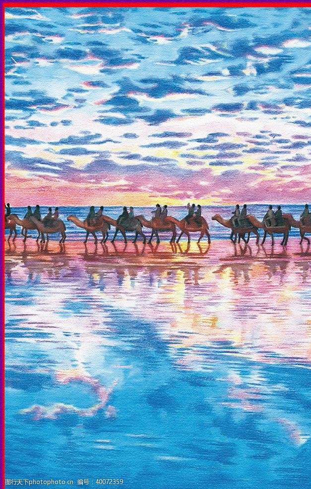 春天风景插画骆驼海洋图片