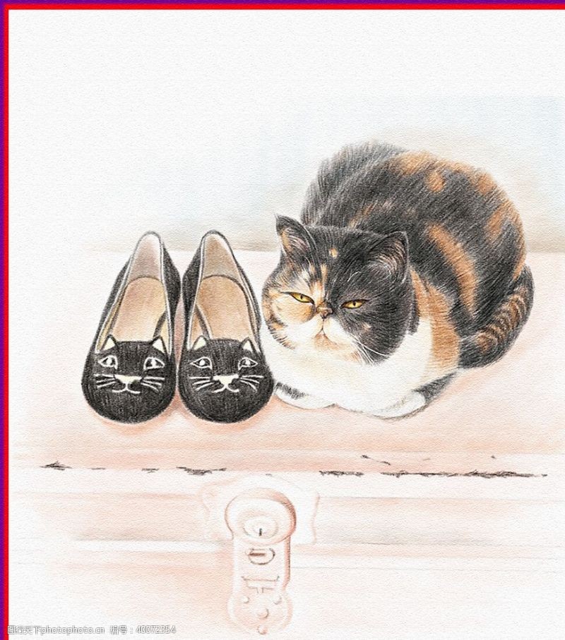 油画色彩猫鞋图片