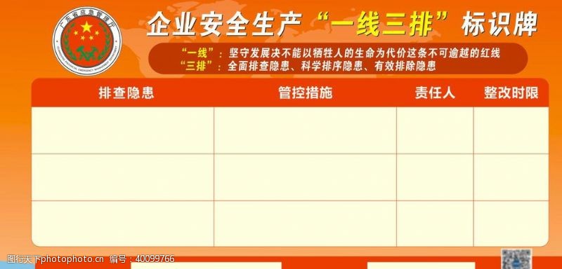 广东省企业安全生产一线三排标识牌图片