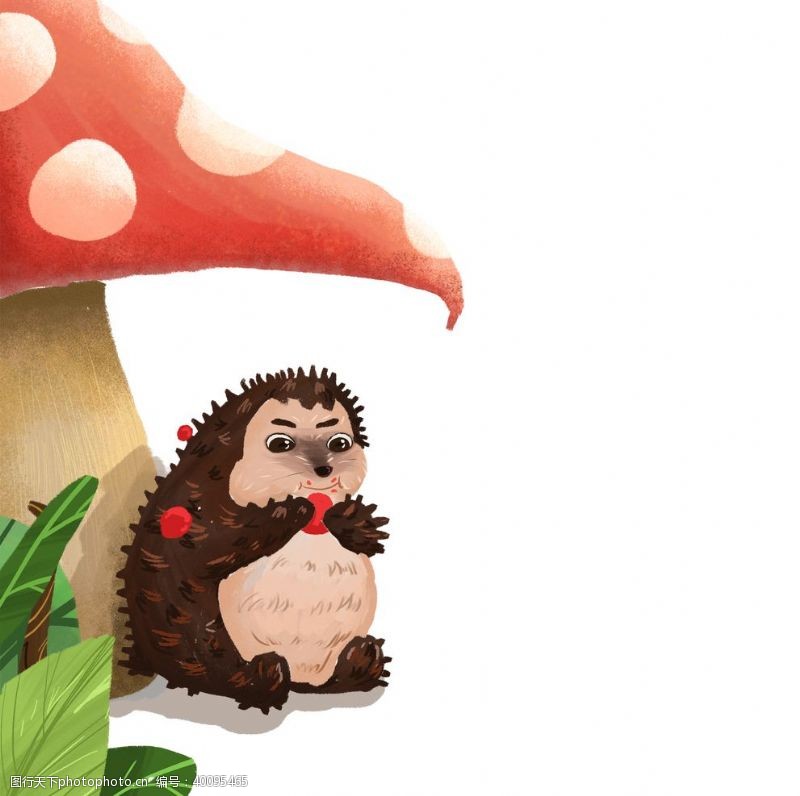 丛林背景手绘刺猬插画图片