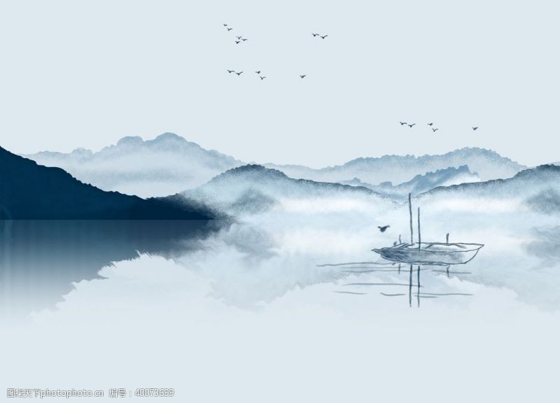 中式文化墙水墨山水中式图片