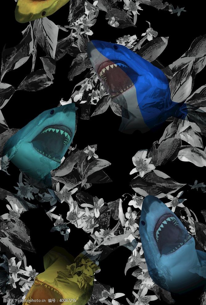 鲨鱼数码印花图片
