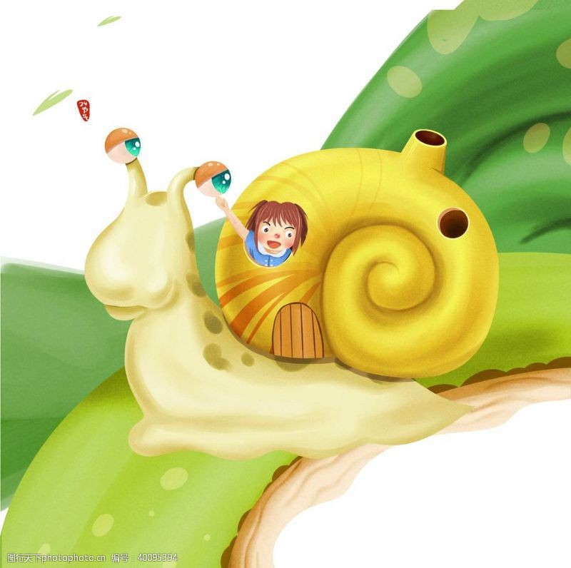蜗牛女孩插画图片