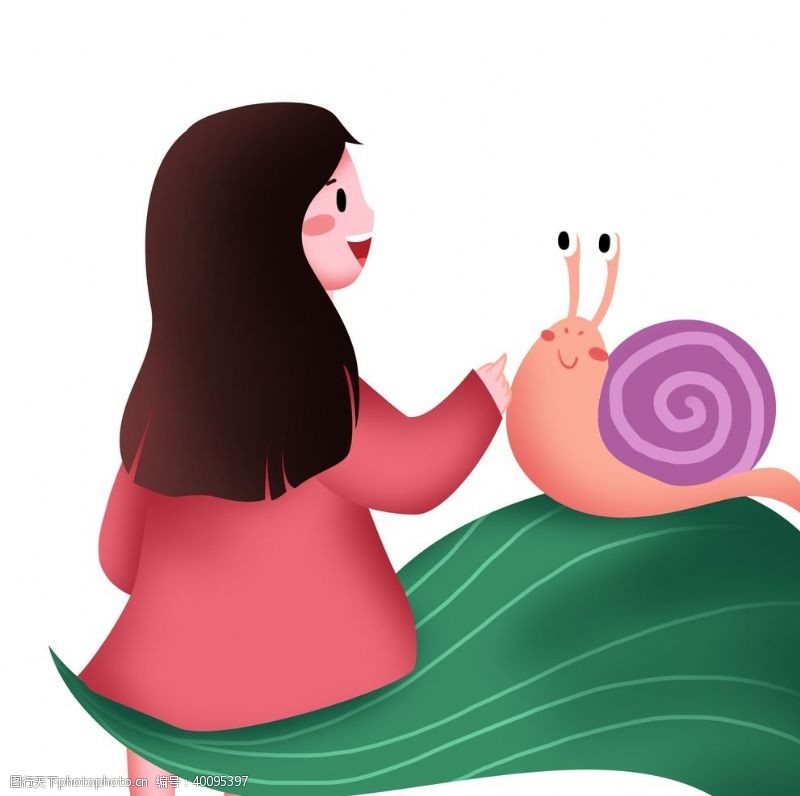 儿童绘本蜗牛女孩插画图片