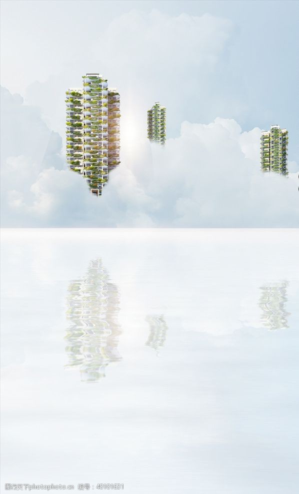 湖面云层建筑图片