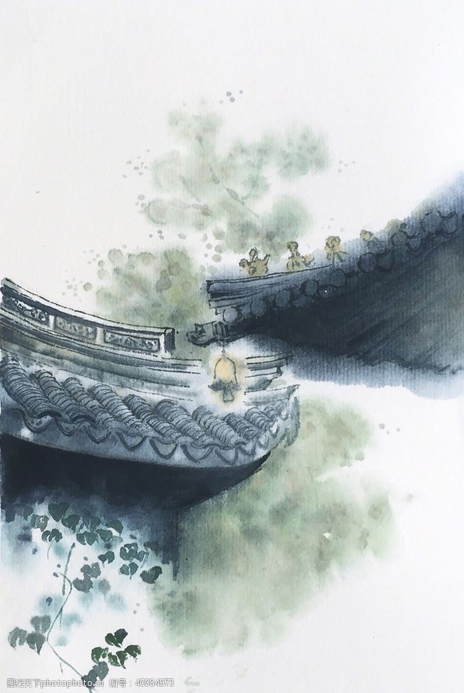 古代建筑素材中国风大气插画场景图片
