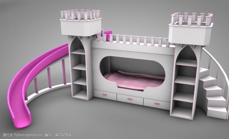 床3d模型C4D模型城堡滑梯儿童床图片