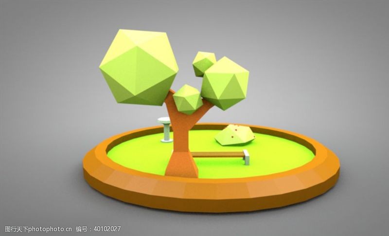 3d模型素材C4D模型树木花坛水池草坪图片