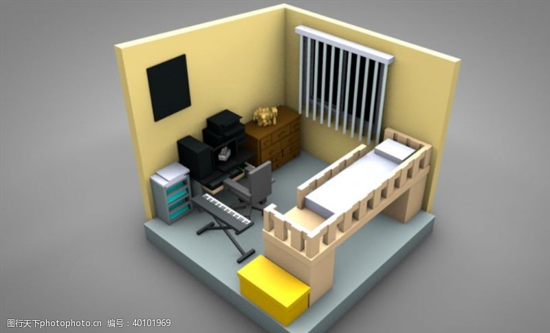 工程C4D模型宿舍房间图片