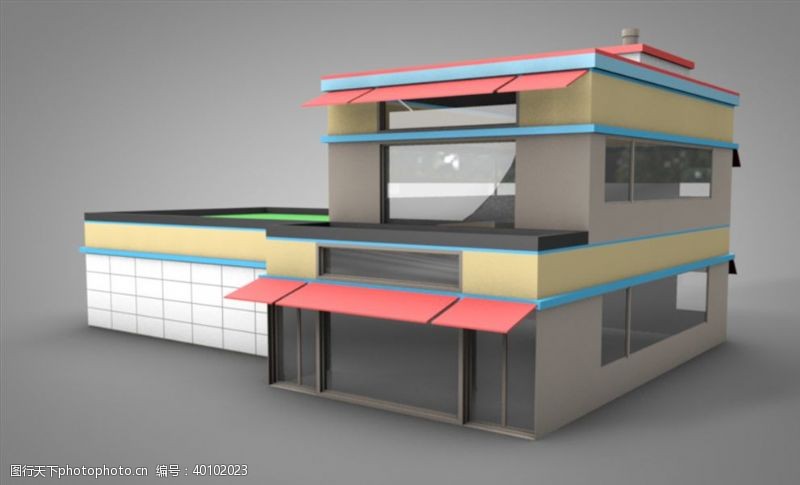 简约型C4D模型像素店铺房子三层图片