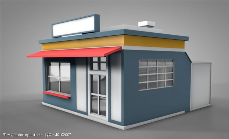 简层C4D模型像素房子店铺图片
