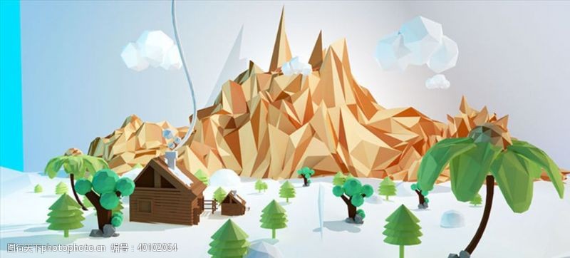 3d设计模型C4D模型雪山小木屋图片