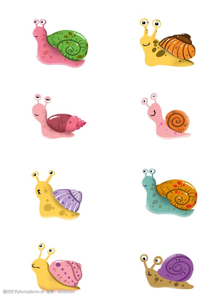 儿童绘本彩色蜗牛插画素材图片