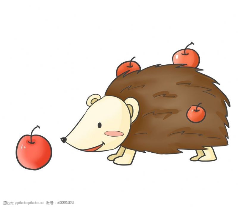 丛林背景刺猬苹果插画图片