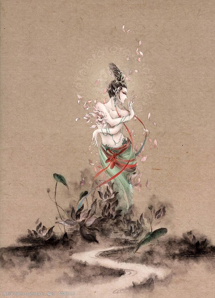 端庄古装帅哥美女插画图片