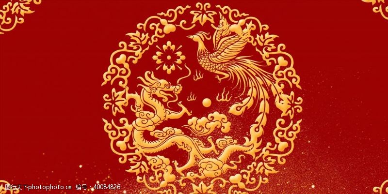 简约大气龙凤呈祥中国风红色背景图片