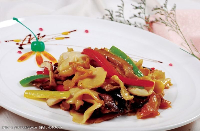 高清菜谱用图菌腊味炒螺片图片