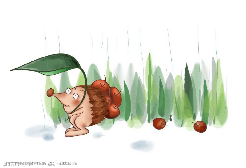 丛林背景卡通刺猬插画图片