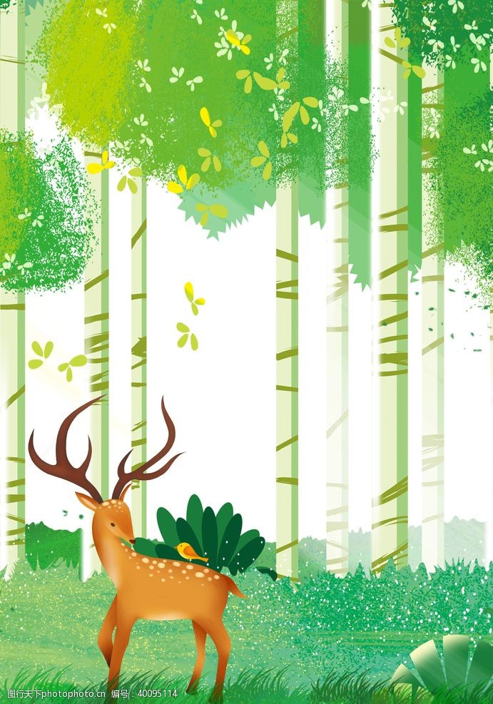 扁平森林梅花鹿插画图片