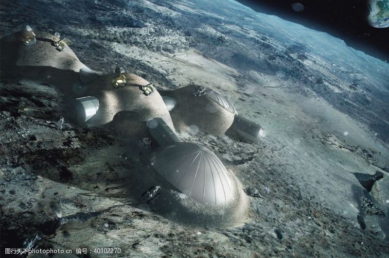 空间站未来月球基地构想图3D彩绘效果图片