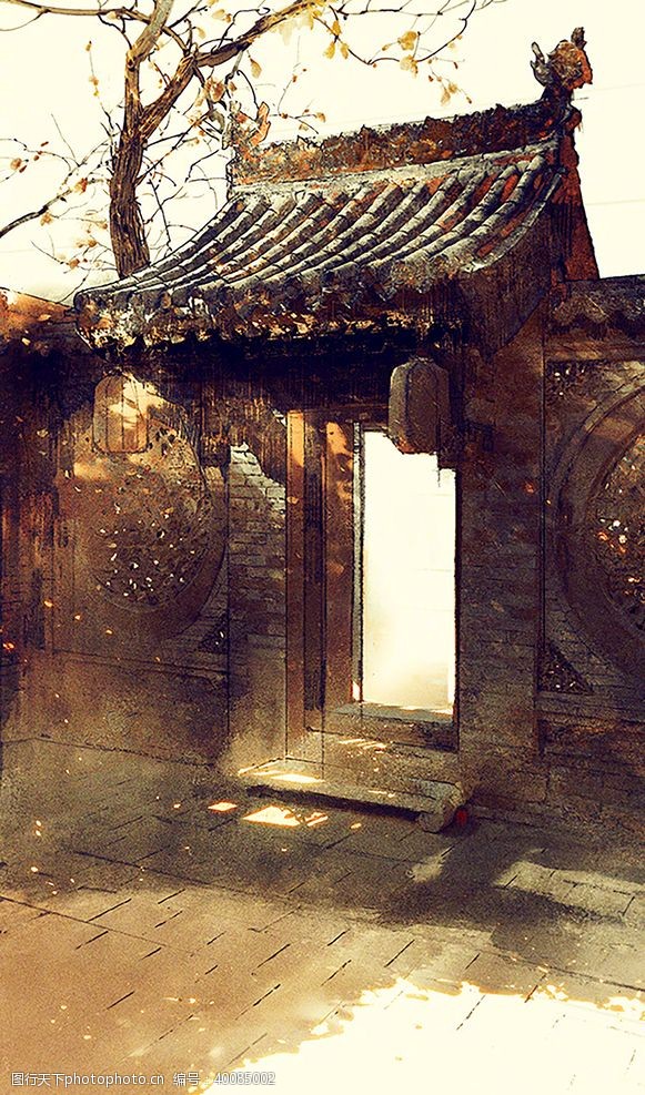 古代建筑素材中国风大气插画场景图片