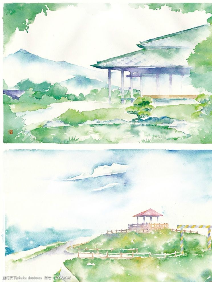 古代楼阁中国风大气插画场景图片