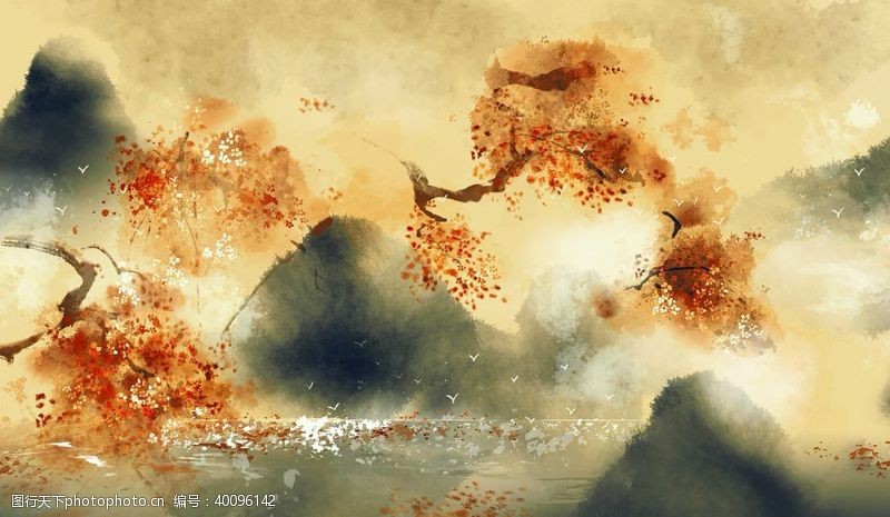 壁画中国风大气插画场景图片