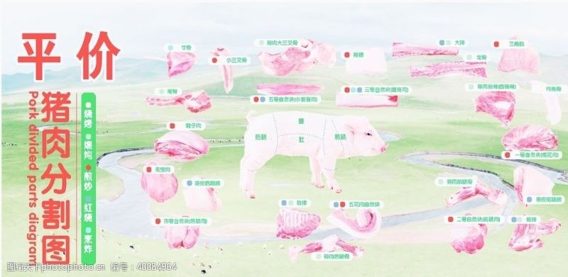 动漫猪肉分割图图片