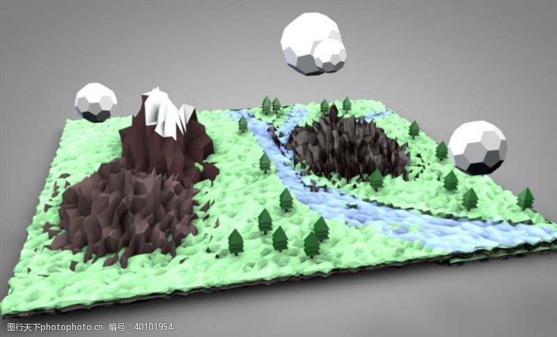 简约型C4D模型山树林图片