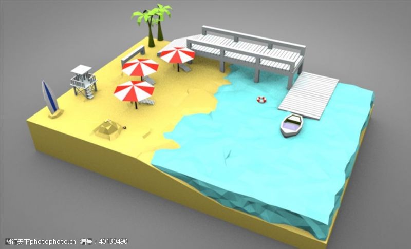 C4D模型沙滩河水图片