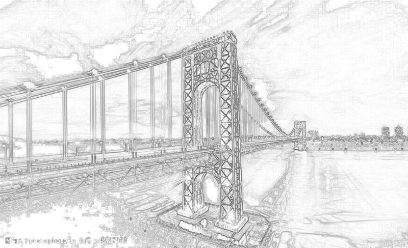 线稿建筑金门大桥线性稿图片