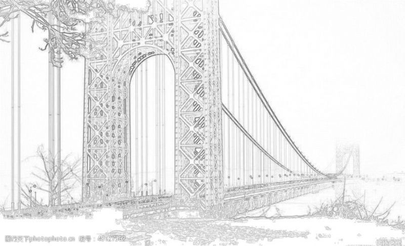 线稿建筑金门大桥线性稿图片