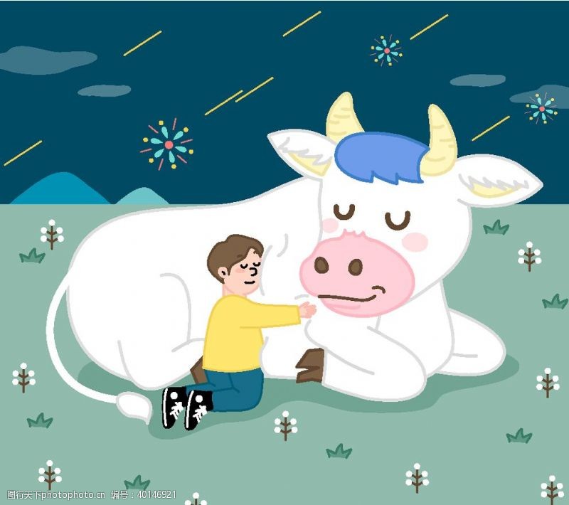 拜年牛插画图片
