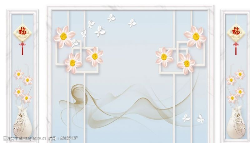 3d家电现代简约家和花瓶带框造型背景墙图片