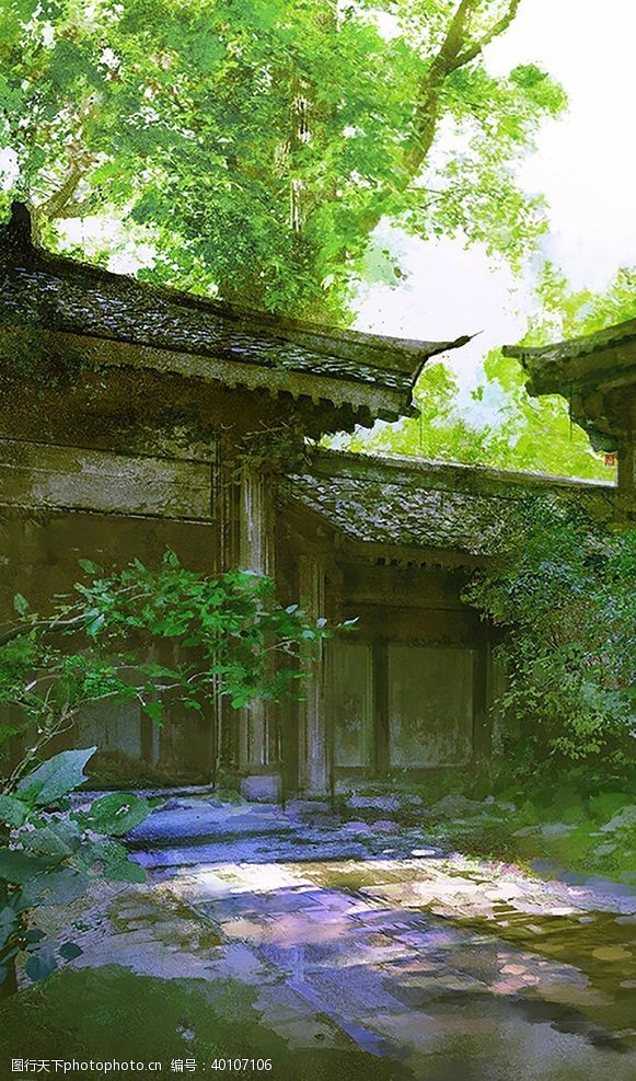 古代楼阁中国风大气插画场景图片