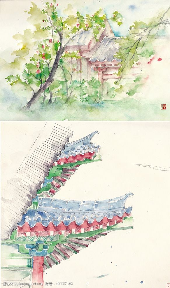 楼阁中国风大气插画场景图片
