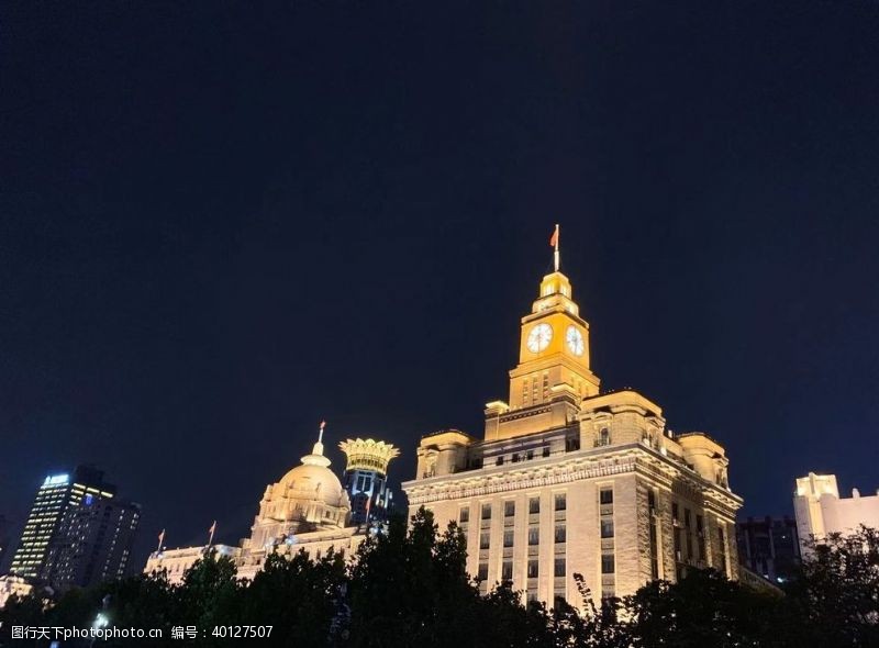金色上海建筑钟楼图片