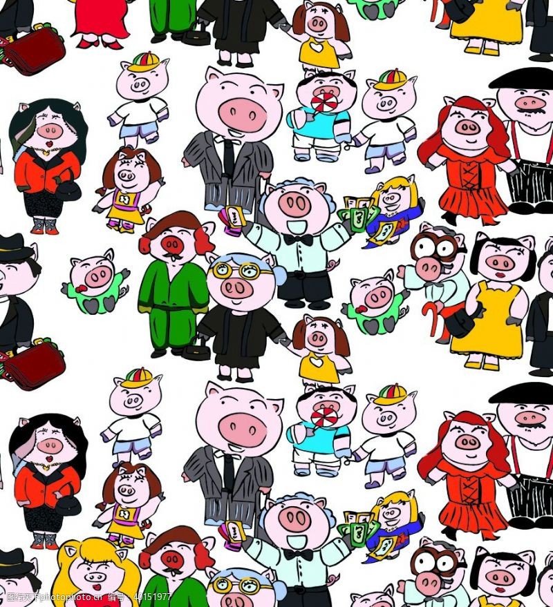 卡通树叶猪猪一家人图片