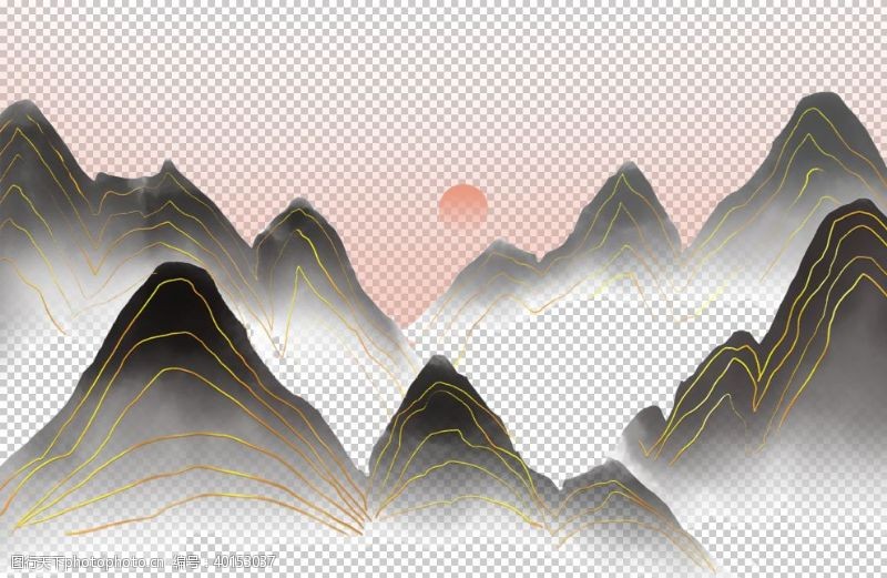 中国风边框背景素材国潮山水祥云水墨图片