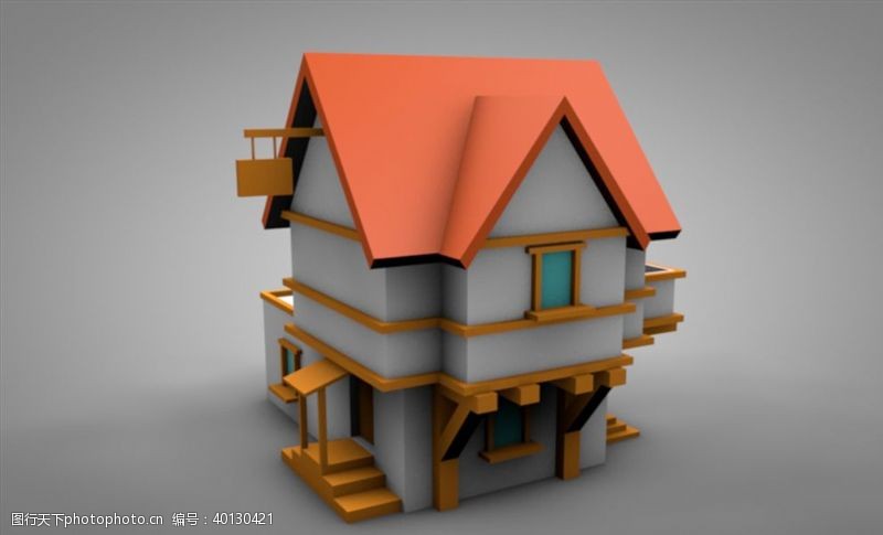 建模渲染C4D模型房子建筑小洋楼别墅图片