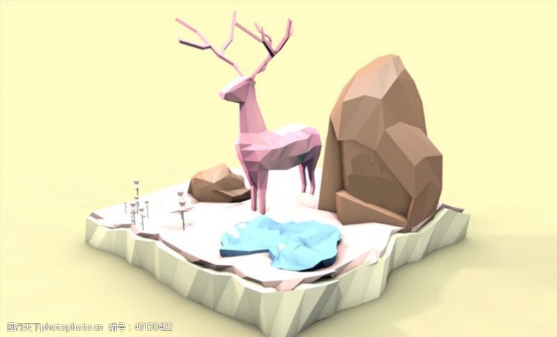 景观模型C4D模型景观台麋鹿石头雕像图片
