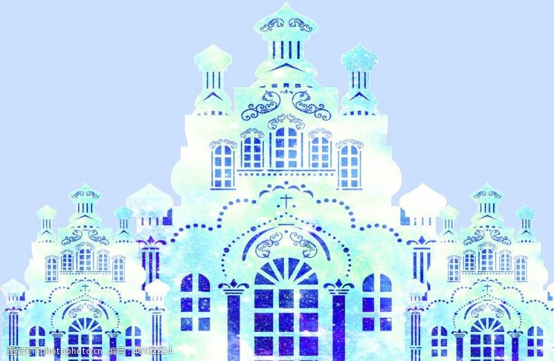 蓝色雪花背景城堡图片
