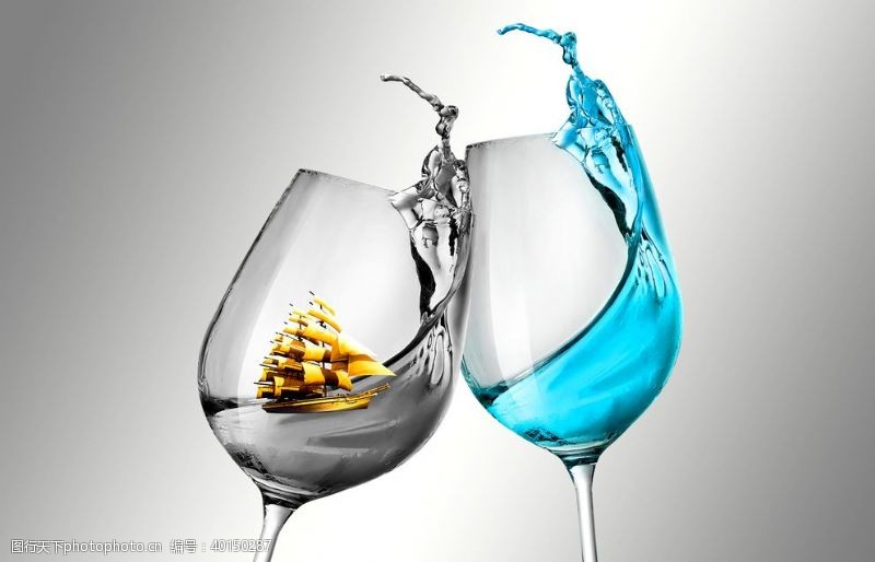 玄关山水创意酒杯装饰画图片