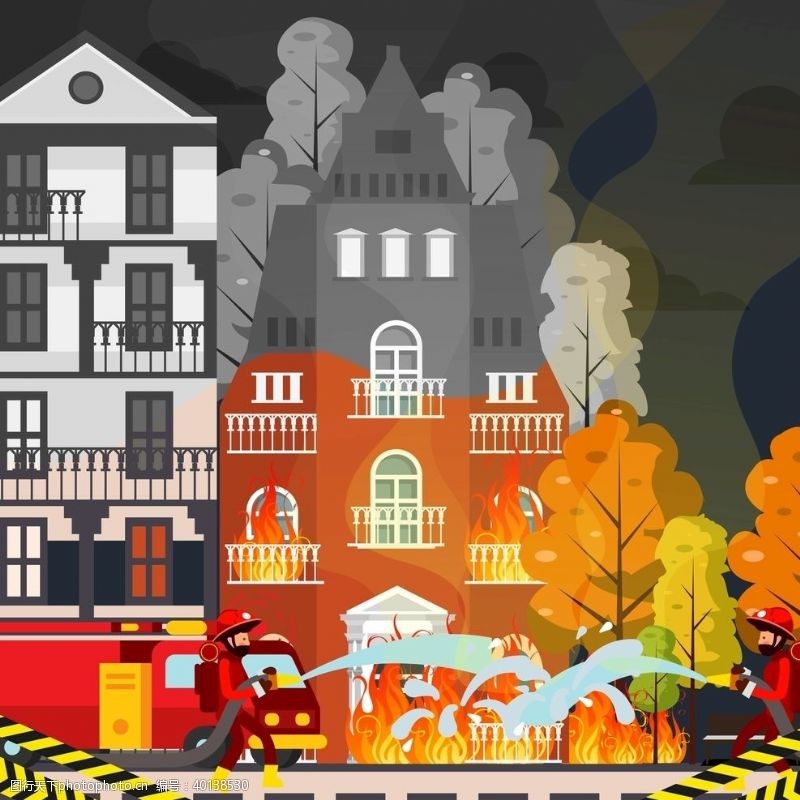 消防文化展板创意救火场景设计矢量素材图片