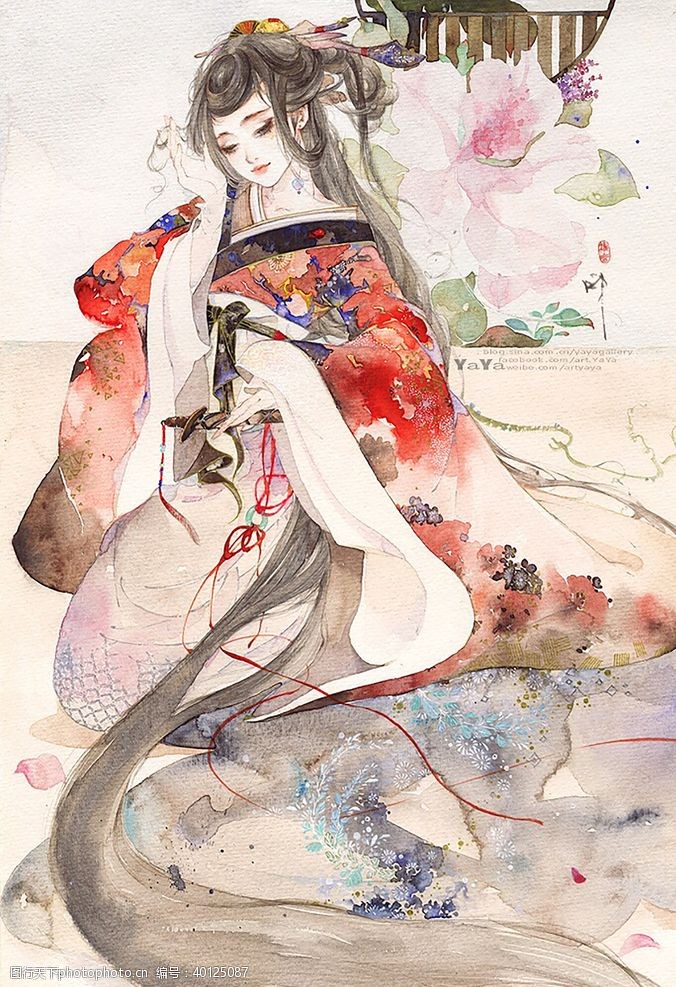 端庄古装帅哥美女插画图片