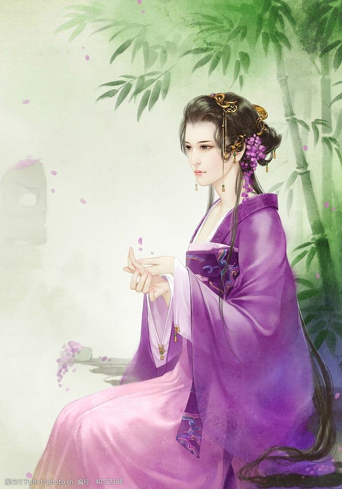 古色古香古装帅哥美女插画图片