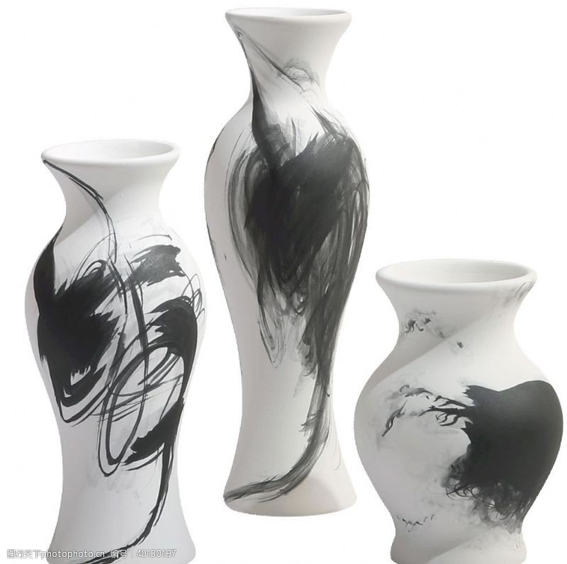 国内广告设计黑白水墨手绘陶瓷小花瓶图片
