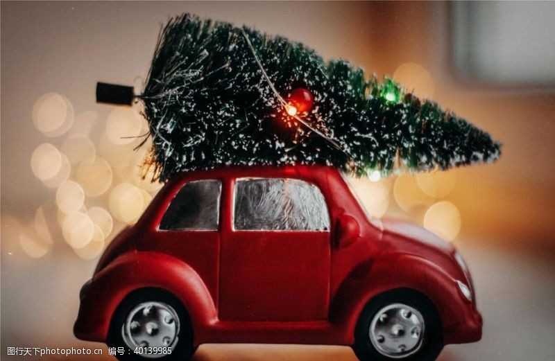 节日海报圣诞节红色汽车图片