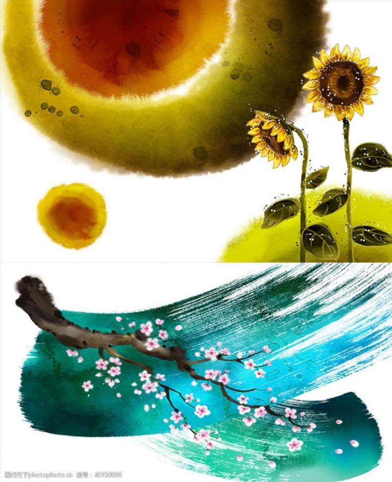 手绘植物PSD分层抽象花纹素材图片