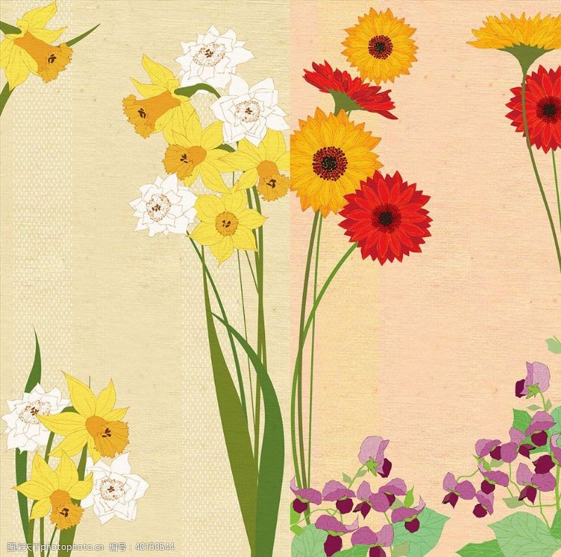 彩绘花卉PSD分层花纹素材图片